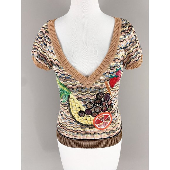 Missoni Collectable RARE 02/50 Fruit Applique Knit Sweater V-Neck Short Sleeve